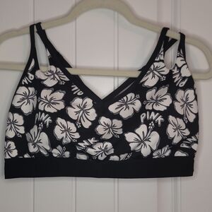 PINK Victoria's Secret Black and White Floral Sports Bra
